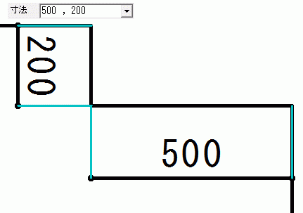 L面処理を「500,200」で描いた時の画像です。