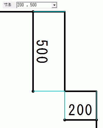 L面処理を「200,500」で描いた時の画像です。
